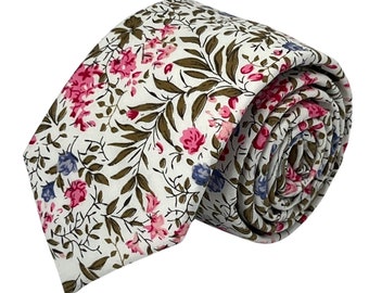 Frederick Thomas ivory pink cotton english wildflower garden design matching cotton neck-tie pocket square