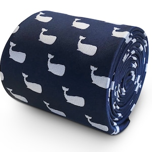 navy blue men-s tie with whale design nautical classic neck tie by Frederick Thomas