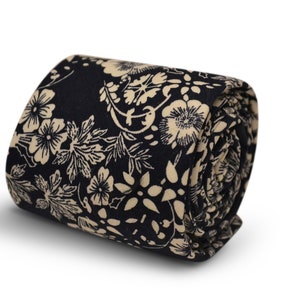 navy tie with white floral print by Frederick Thomas FT3506