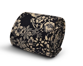 navy tie with white floral print by Frederick Thomas FT3506