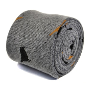 grey tie with bird design 100% cotton tie by Frederick Thomas FT2172