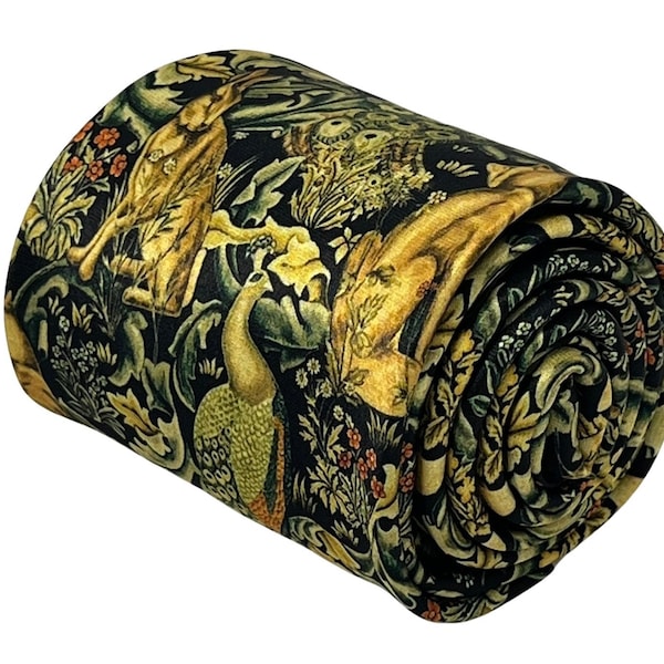 Frederick Thomas black tie with peacock hare rabbit woodland liberty style
