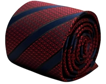 mens tie maroon red snakeskin style navy blue striped design by Frederick Thomas