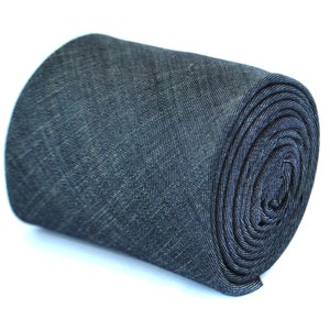 plain navy blue textured linen tie by Frederick Thomas FT1967