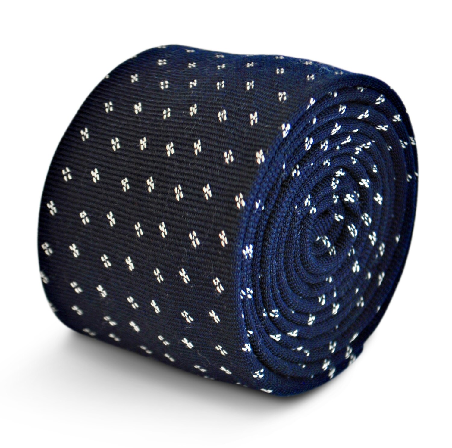 Frederick Thomas bleu marine cravate avec des taches blanches en 100% coton FT3194 