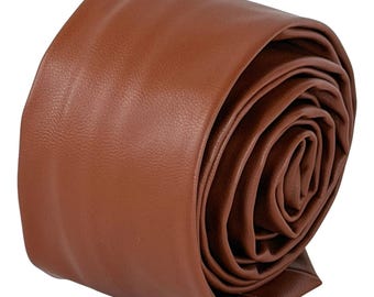 Tan Brown Leather Look Skinny Tie for Men, Cognac 5cm Slim Necktie, Wedding Party Tie, Frederick Thomas Ties
