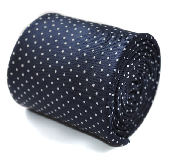 Cravatta a maglia blu medio con pois bianchi - Sartoria Italiana