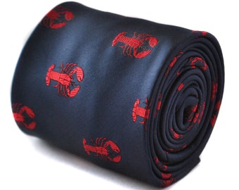 navy tie with lobster embroidered design  by Frederick Thomas FT1822