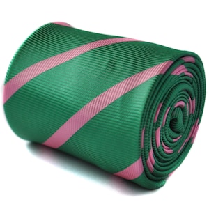 dark green with pink stripe tie with floral design to the rear by Frederick Thomas FT1590