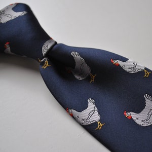 navy tie with chicken embroidered design with signature floral design to the rear by Frederick Thomas FT1531 image 2