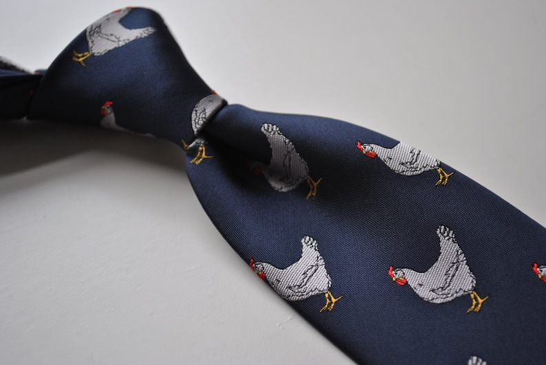 navy tie with chicken embroidered design with signature floral design to the rear by Frederick Thomas FT1531 image 2