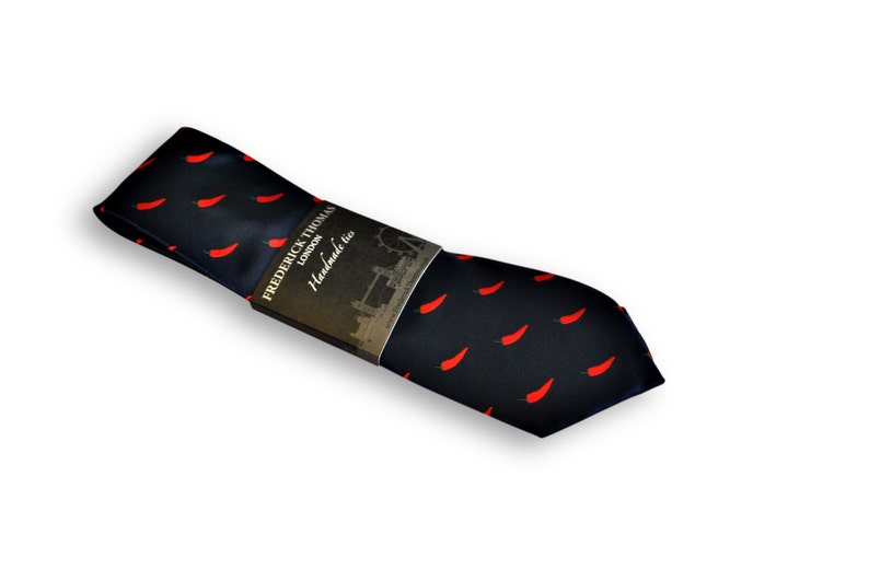 navy blue tie with chilli design with signature floral design to the rear by Frederick Thomas FT3243 image 5
