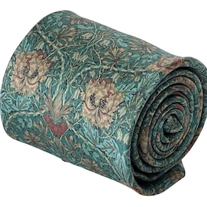 Friedrich Thomas Krawatte grün mit William Morris Muster - wilder englischer Blumengarten-Blumenmuster pimpernel