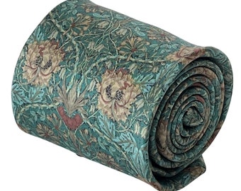 Frederick Thomas green floral William Morris style mens tie pimpernel wild English flower garden floral design