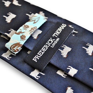 Navy Blue Tie With Goat Embroidered Design by Frederick Thomas FT3238 ...
