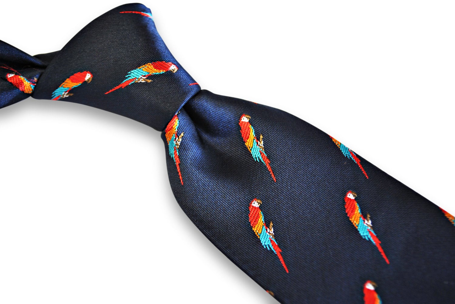 Cravatta Uomo Frederick Thomas Blu Navy Con Pappagallo Ricamato – Made In UK