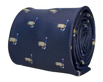 navy mens tie with scuba snorkel-ling mask quirky design by Frederick Thomas