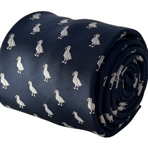 navy blue men-s tie with puffin bird design classic necktie  by Frederick Thomas