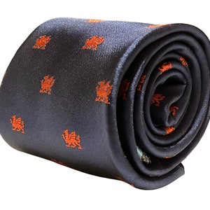 navy men-s tie with red Welsh dragon design six nations by Frederick Thomas