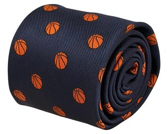 Basketball Tie, Navy Blue Orange Basketball Mens Necktie, Sports Coach Player Gift, 8cm Classic Tie – Frederick Thomas London