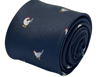 Frederick Thomas navy dark blue mens tie with chicken design