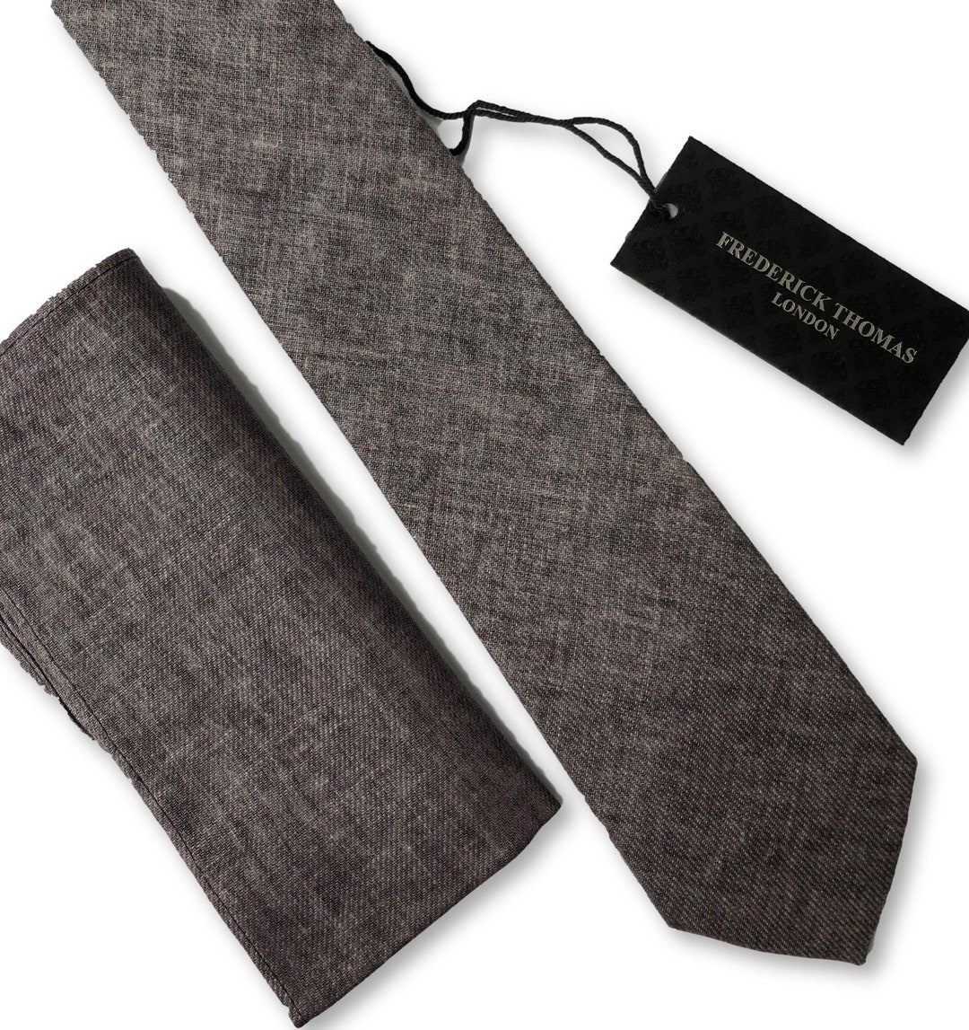 Frederick Thomas Matching Medium Greay Gray Cotton Mens Tie and Pocket ...