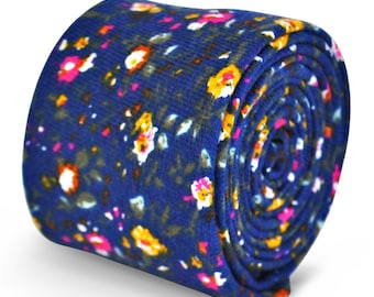 Cravate 100 % coton Frederick Thomas bleue avec fleurs à motif floral FT3107