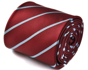 maroon and thin light blue stripes tie with signature floral design to the rear by Frederick Thomas FT1431
