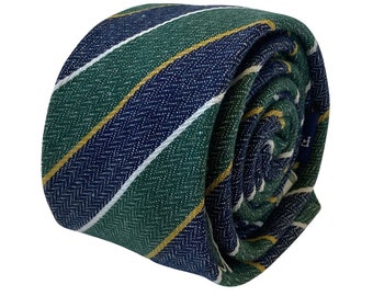 Repp Club Striped Turquoise Blue & Brown Frederick Thomas Designer Mens Tie 