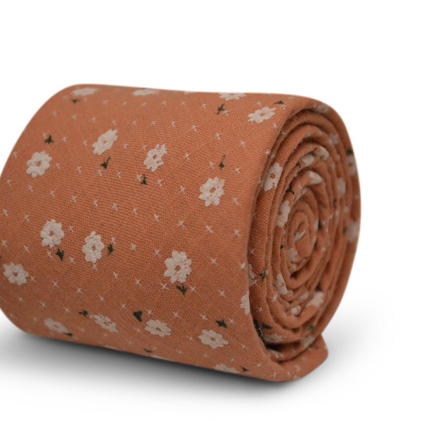 dark blush coral pink tie with white floral design by Frederick Thomas FT3521