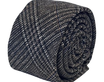 chestnut dark brown checked tweed wool plaid tie by Frederick Thomas