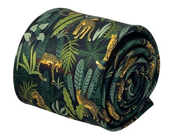 Frederick Thomas corbata estilo Liberty para hombre exótico leopardo guepardo de la selva negro y verde