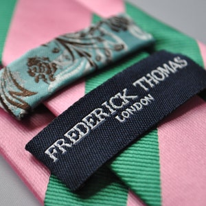 Green and pink barber striped tie with floral design to the rear by Frederick Thomas FT1714 image 3