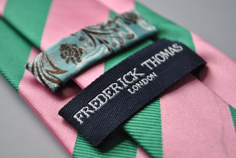 Green and pink barber striped tie with floral design to the rear by Frederick Thomas FT1714 image 3