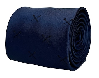 navy mens tie with lacrosse oars sticks quirky design gift by Frederick Thomas