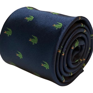 navy men-s tie with alligator crocodile swamp embroidered design by Frederick Thomas