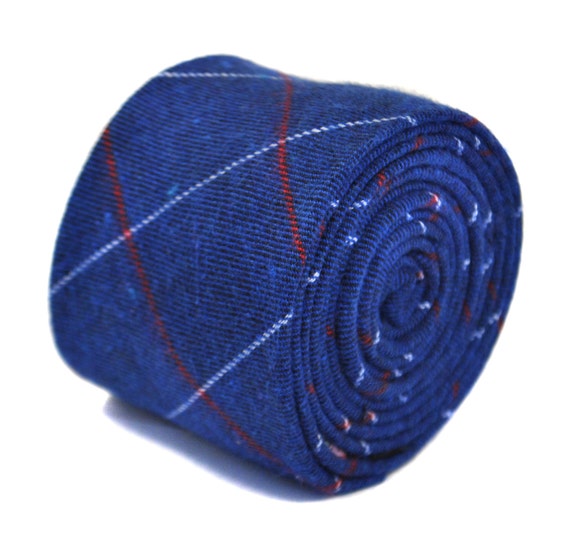 Frederick Thomas mens light blue /& white cotton//linen tie check pattern