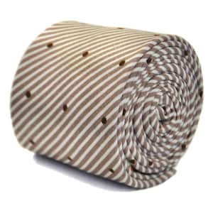 light brown striped tie with polka spot design in 100% cotton linen by Frederick Thomas FT2183