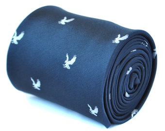 navy dark blue tie with white seahawk design by Frederick Thomas