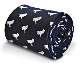 navy blue with barn owl design tie  by Frederick Thomas FT3218