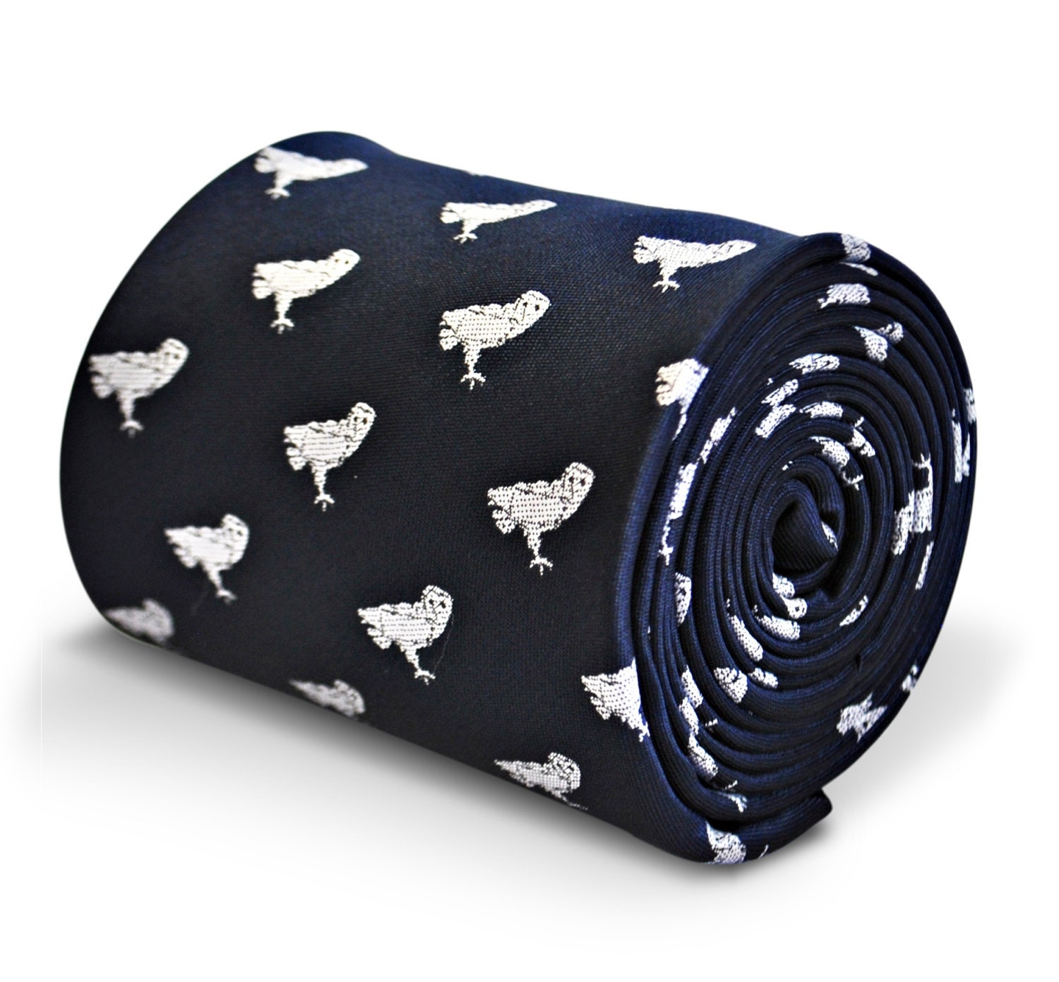navy blue with barn owl design tie  by Frederick Thomas FT3218