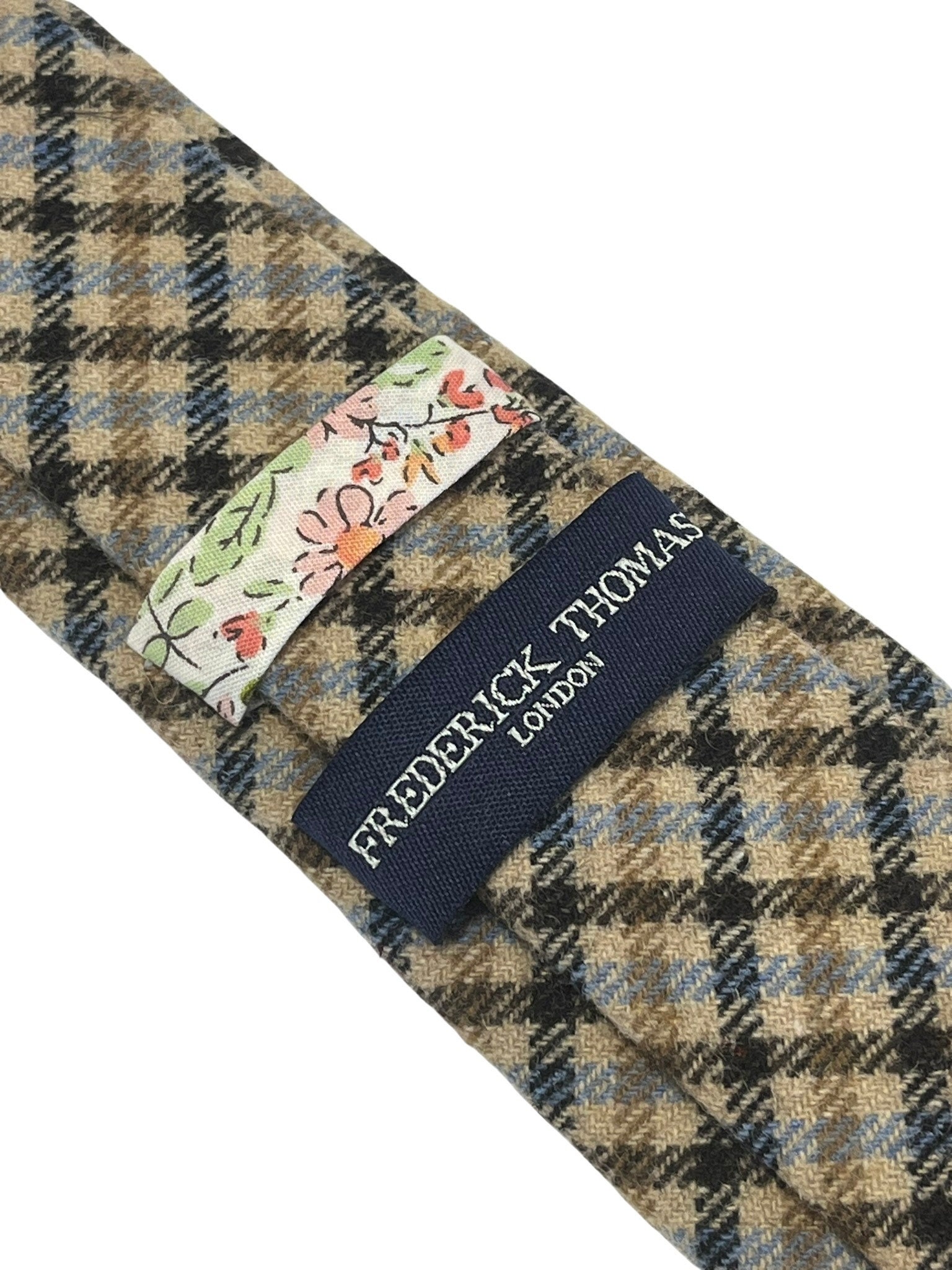 Frederick Thomas Beige Taupe Brown Blue Check Wool Mens Tie Vintage ...