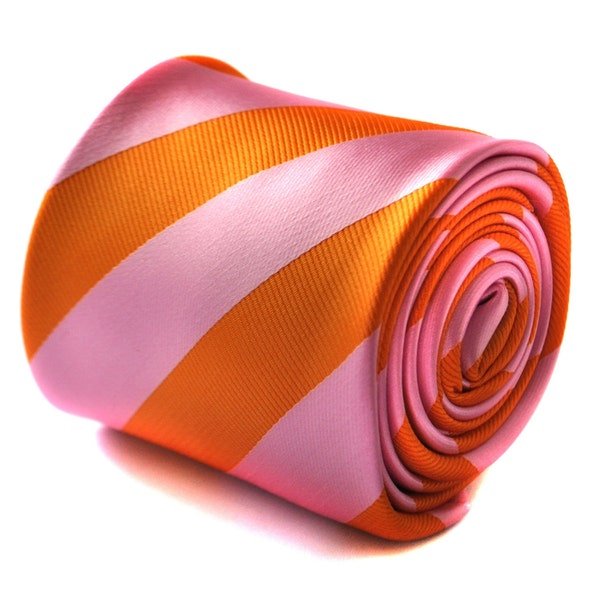 orange and pink barber striped tie  by Frederick Thomas FT1841