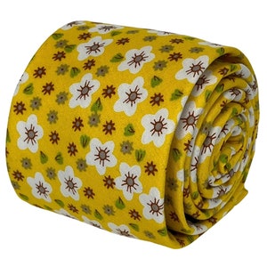 Frederick Thomas mustard gold yellow floral mens cotton tie