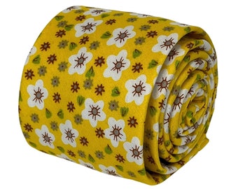 Frederick Thomas mustard gold yellow floral mens cotton tie