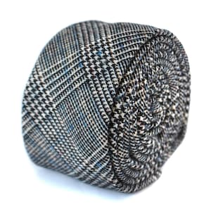 black and grey check with subtle blue stripe 100% wool tweed tie by Frederick Thomas FT2095