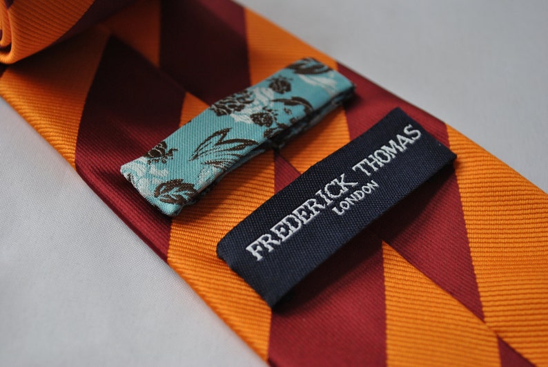 burnt orange and burgundy barber striped mens tie by Frederick Thomas FT1432 image 3