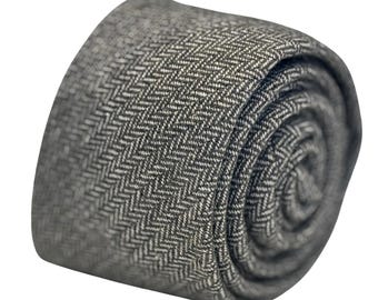 Frederick Thomas dark grey and cream herringbone 100% classic wool mens wedding guest tie