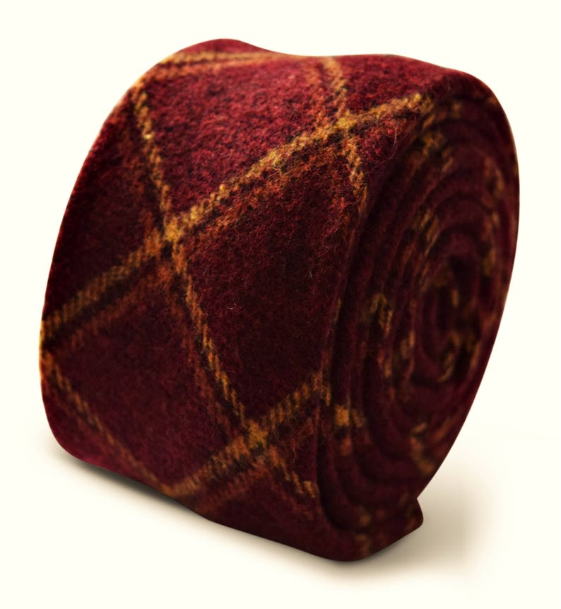 Blue Red Check Gold Brown Frederick Thomas Designer Tweed Wool Mens Tie