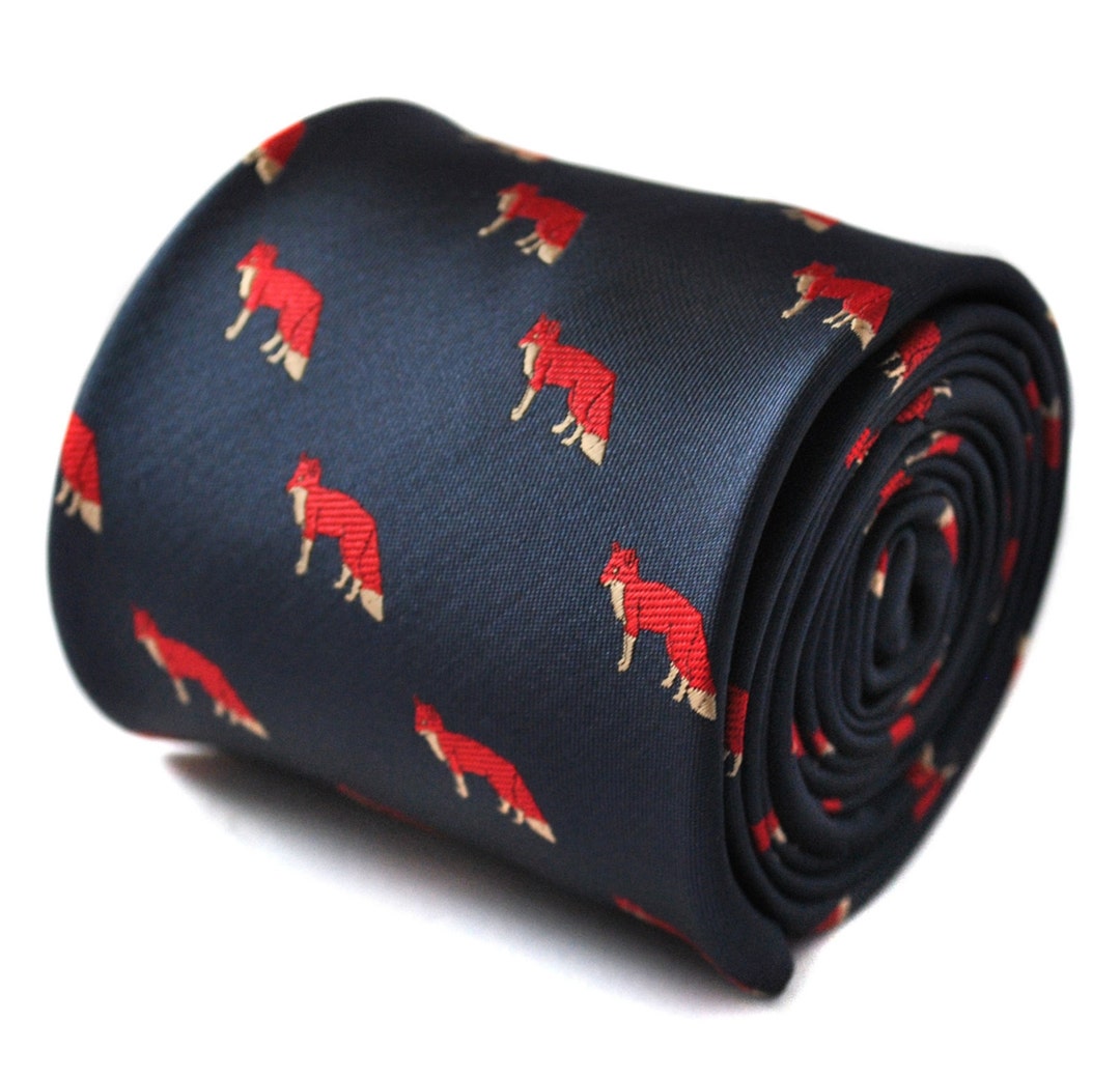 Navy Tie With Red Fox Embroidered Design by Frederick Thomas FT1520 ...